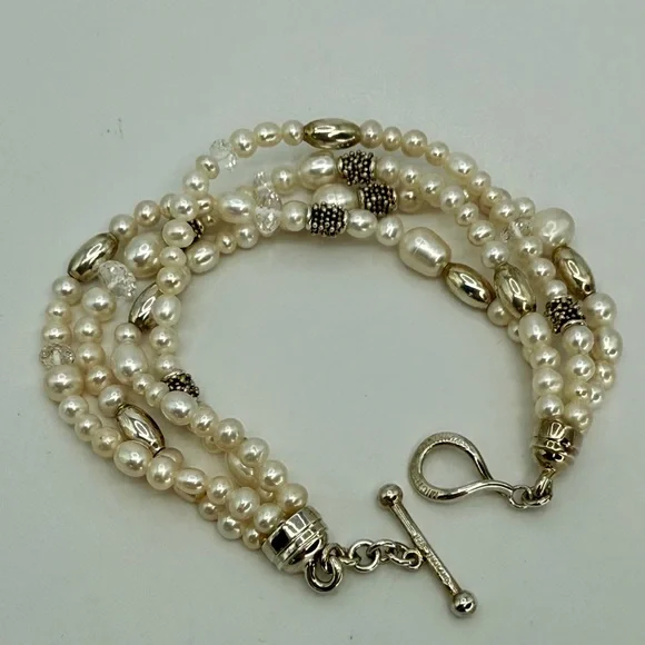 Michael Dawkins Sterling Silver Multi-Shape Cultured Pearl Bracelet Sz 8 Signed - Picture 9 of 14